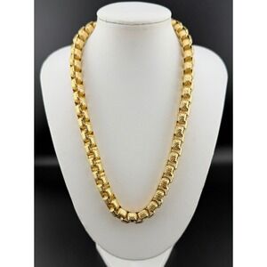 Sarah Coventry Necklace 16in Gold Tone Chunky Textured Geometric Link Vintage